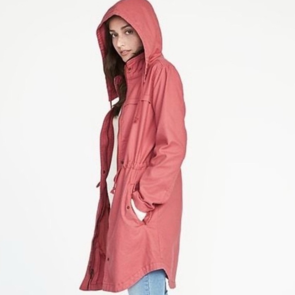 OLD NAVY Red Hooded Jacket Utility Chino Cotton‎ Drawstring Cinch Waist Large